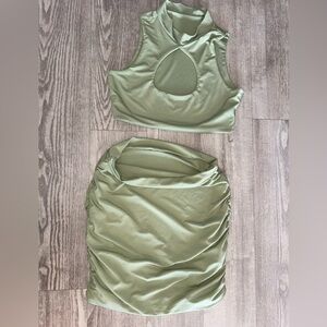 Green Sleeveless Crop Top and Skirt Set